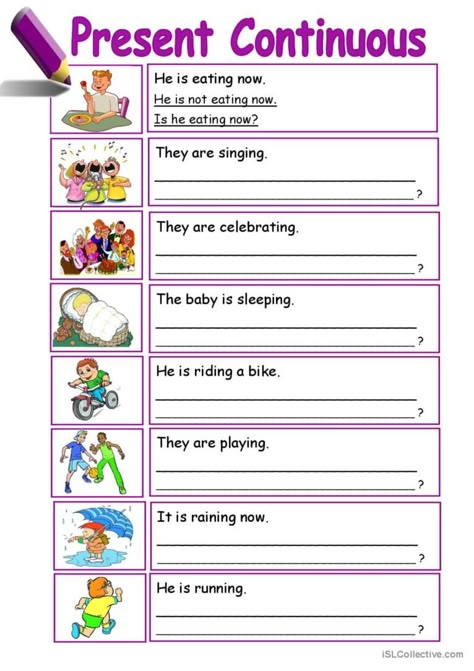 Present Continuous Worksheet, Tense Worksheet, Teach English To Kids, Present Continuous Tense, English Grammar For Kids, Simple Present Tense, Present Continuous, Grammar For Kids, Simple Present