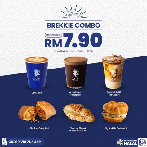 ZUS Coffee Breakfast Brekki Combo starting from RM7.90 Promotion Coffee Menu Photography, Breakfast Promotion Design, Cafe Promotion Poster, Coffee Promotion Ideas, Free Coffee Poster, Food Combo Poster, Combo Menu Design, Coffee Shop Promotion Ideas, Cafe Breakfast Menu Ideas