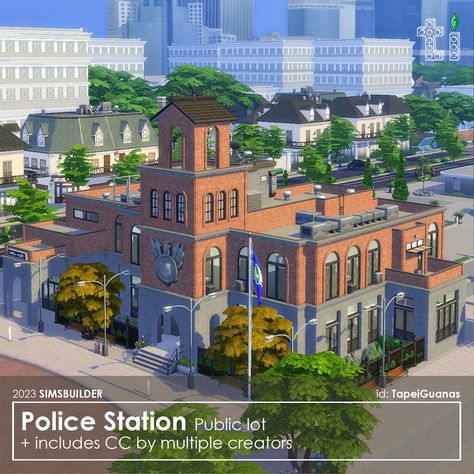 Police station. Public area. Three-story house + basement. Plot size: 40x30. Includes CC. Download link in biо. 🍒My ID in the game: TapeiGuanas #thesims4 #ts4 #ts4cc #ts4mm #ts4lots #ts4interiors #ts4build #sims4 #sims4interior #sims4build #sims4lot Sims 4 Police Station, House Basement, Three Story House, Sims Inspiration, San Myshuno, Basement House, Sims 4 Build, Sims 4 Houses, Police Station