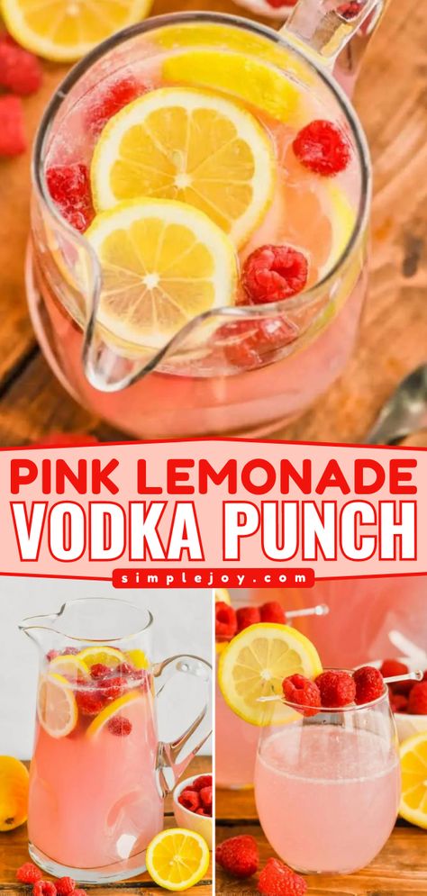 Looking for an easy summer cocktail? This Pink Lemonade Vodka Punch is made with just three ingredients! This vodka punch recipe whips up in a snap and can be stretched to please a huge crowd. Pin this delicious summer drink recipe! Frozen Pink Lemonade Vodka Drink, Alcohol Punch, Everyday Drinks, Pink Lemonade Vodka, Pink Lemonade Recipes, Vodka Punch, Alcoholic Punch Recipes, Lemonade Punch, Spring Drink