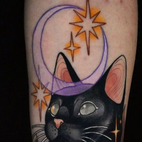 Brooke Borden on Instagram: "Spooky kitty, mostly healed with some touch ups on the leaves and flower petals 🐈‍⬛🌙🍂 thank you so much Garrett! made with @tatsoul ✨   . . .  #cattattoo #animalportrait #animaltattoo #neotraditional #neotraditionaltattoo #neotradtattz #femaletattooartist #ladytattooers" Spooky Kitty, Female Tattoo Artists, Neo Traditional, Tattoo Sleeve, Cat Tattoo, Flower Petals, Thank You So Much, Pet Portraits, Sleeve Tattoos