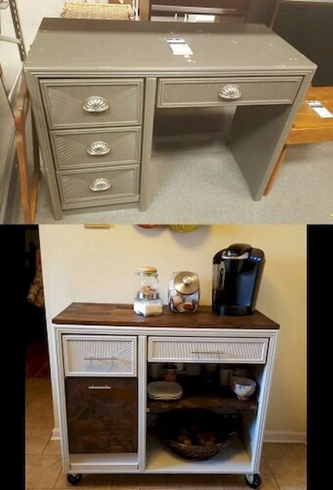 Home Coffee Bar Ideas, Coffee Bar Ideas, Home Coffee Bar, Diy Kitchen Island, Furniture Rehab, Furniture Renovation, Diy Desk, Refurbished Furniture, Bar Ideas