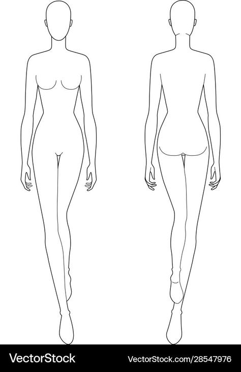 Fashion template of walking lady. 9 head size for technical drawing. Womans figure … in 2024 | Fashion model sketch, Fashion figure templates, Fashion illustration template . #Fashion_Sketches_Template_Figure_Drawing #Croquis #Body_Template_For_Fashion_Design #Fashion_Outline_Template Fashion Designing Templates, Sketching Dresses Fashion, Women Back Sketch, Fashion Drawing Back View, Fashion Design Template Front And Back, Fashion Sketches Template, Fashion Design Templates, 9 Heads Fashion Figure Template, Fashion Figure Templates Illustration