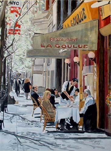 An old watercolor painting I did of the restaurant La Goulue. They have sinced closed this location but it was a great place. Cafe Art Painting, Restaurant Paintings Art, Restaurant Painting, Painting Of Restaurant, Cafe Painting, Cafe Paintings Art, Painting Of A Restaurant, Cafe Paintings Art Coffee Shop, French Cafe Painting