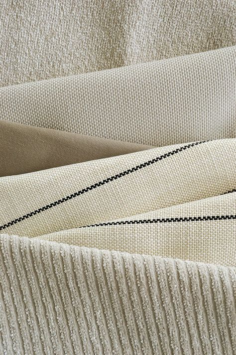 One of our most popular textures in an elegant linen-look stripe. This fabric is a favorite for upholstery. White Fabric Texture, Abstract Logos, Michael Kors Designer, Luxury Textiles, Fabric Photography, Chunky Knits, Fabric Textures, Outdoor Pillow Covers, Cotton Texture