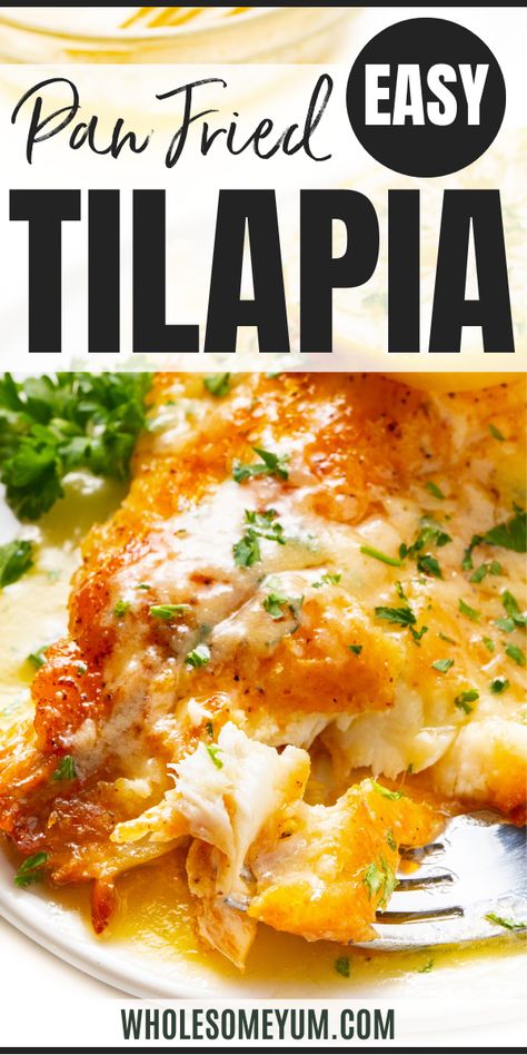 Pan Fried Tilapia Recipe Fish Stove Top Recipes, Pan Seared Tilapia Recipes Healthy, Tilapia Francaise Recipe, Pan Seared Talapia Ideas, Seasoned Tilapia Fillets, Honey Garlic Tilapia, Tilapia Tacos Easy, Pan Fry Fish Recipes, How To Cook Tilapia Fillets