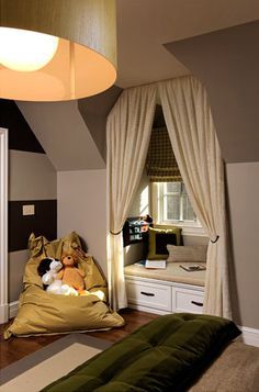 Window Seat Curtains on Pinterest | Bay Window Curtains, Window ... Window Seat Curtains, Bedroom Window Seat, Dormer Window, Window Seating, House Blinds, Dormer Windows, Upstairs Bedroom, Trendy Bedroom, Bedroom Windows