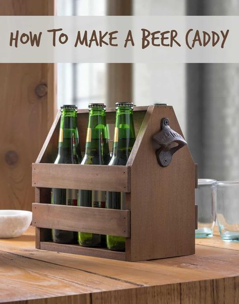 How to Make a Wooden Beer Caddy - this DIY project is simple and easy . . . perfect for beginning woodworkers. What a great gift for a neighbor or for Father's Day! Bottle Opener Diy, Caddy Diy, Wooden Beer Caddy, Beer Carrier, Beer Caddy, Diy Projects For Men, Diy Beer, Beer Wood, Diy Projects To Sell