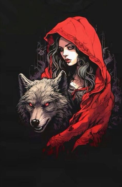 Red Riding Hood Wolf, Red Riding Hood Art, Red Ridding Hood, Wolves And Women, Writing Fantasy, Werewolf Art, Howl At The Moon, Skulls And Roses, Red Hood