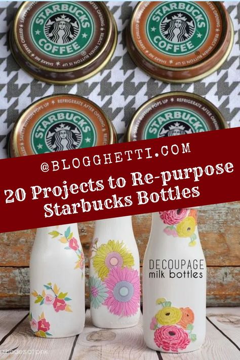 I hope some of these easy projects have gotten your creative juices flowing for what you can do with the empty Starbucks© drink bottles! Frappuccino Bottles Diy Repurposed, Crafts With Starbucks Glass Bottles, Frappuccino Bottle Crafts, Starbucks Frappuccino Bottles Crafts, Starbucks Glass Bottle Crafts, Coffee Creamer Bottle Crafts, Coffee Jar Crafts, Starbucks Bottle Crafts, Starbucks Glass Bottles