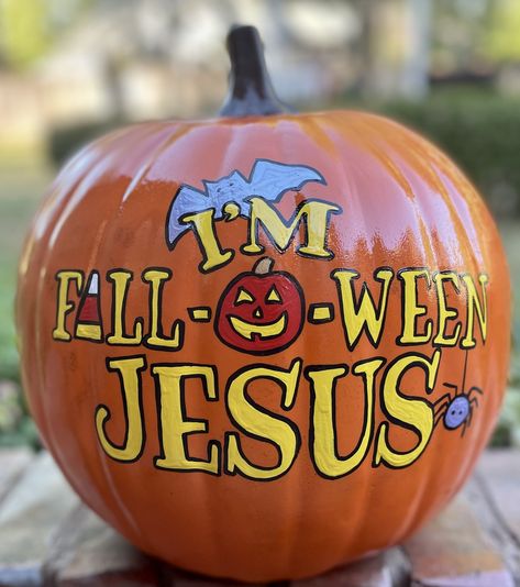 Pumpkin Painting Bible Verse, Christian Pumpkins Painting, Pumpkin Painting Ideas Volleyball, Cute Christian Pumpkin Painting Ideas, Pumpkin Painting Ideas Jesus, Jesus Pumpkin Painting, Christian Painted Pumpkins, Bible Pumpkin Painting, Percy Jackson Pumpkin Painting