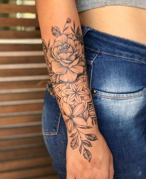 Floral Tattoos For Women Forearm, Flower And Butterfly Tattoo Sleeve, Wrap Around Arm Tattoo For Women, Wrap Around Forearm Tattoo Women, Butterfly Floral Tattoo, Outer Forearm Tattoos Women, Small Flower Tattoos For Women, Floral Mandala Tattoo, Wrap Around Tattoo