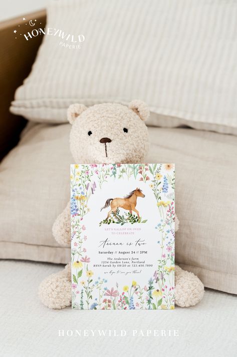 Gallop On Over Birthday Invitation, Pony with Flowers Birthday Invitation, Saddle Up, Wildflower Horse, Fully Editable#S246 Horse Birthday Party, Horse Birthday Parties, Horse Party, Flowers Birthday, Horse Birthday, Pony Party, Baby Birthday, Web Browser, Matching Items