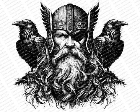 Odin Portrait, Odin Art, Viking Drawings, Viking Ships, Viking Tattoo Symbol, Art Viking, Sublimation Cricut, Odin's Ravens, Irish Tattoos