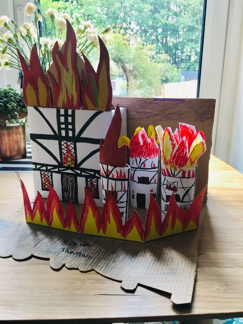 Great fire of London school project The Great Fire Of London Project, Fire Of London School Project, Great Fire Of London Ks1 Art, Great Fire Of London House Model, London Crafts For Kids, Great Fire Of London Ks1, London Crafts, Fire Crafts, London Activities