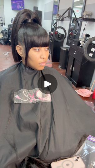 5.8K views · 112 reactions | #highponytail #bang #bangs #noleaveout #ponytail #updo #haircut #bobcut #edges #cutehairstyles #bluntcut #phillyhairstylist #merakihairloft💜 | Shadonna Pitts | Shadonna Pitts · Original audio China Bangs Ponytail Black Women, Ponytail With Bangs Hairstyles For Black Women, Ponytail With Bangs For Black Women, Ponytail With Bangs, Chinese Bangs, Bangs For Black Women, Ponytail Updo, Full Bangs, Black Hair Care