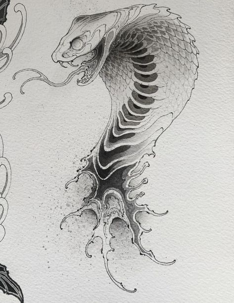 Snake Striking Drawing, Severed Snake Head Tattoo, Snake Hissing Tattoo, Snake Hissing Drawing, Snake Art Tattoo, Snake Head Drawing, Snake Sketch, Snake Heads, Japanese Snake Tattoo