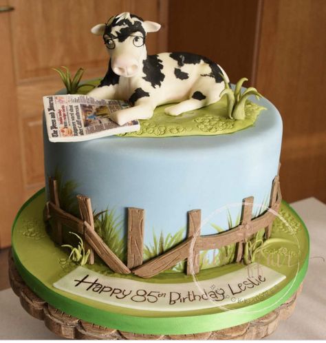 Cow Birthday Cake, 75 Birthday Cake, 70th Birthday Cake, Farm Cake, Cow Birthday, 75th Birthday, 1st Birthday Cakes, Animal Cake, Farm Theme