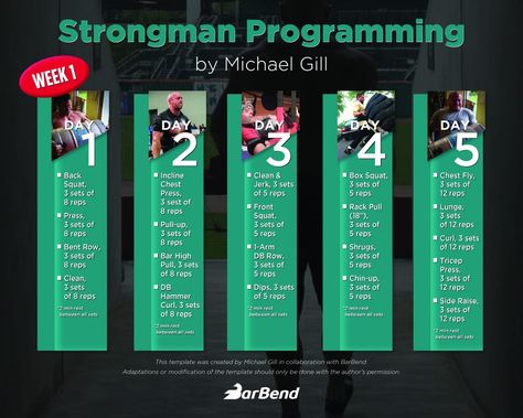 An Introduction to Programming for Strongman: A 12-Week Plan - BarBend 12 Week Workout Plan, 12 Week Workout, Strongman Training, Workout Program Gym, Workout Plan For Men, Weight Training Programs, Bodybuilding Program, Reps And Sets, Weekly Workout Plans