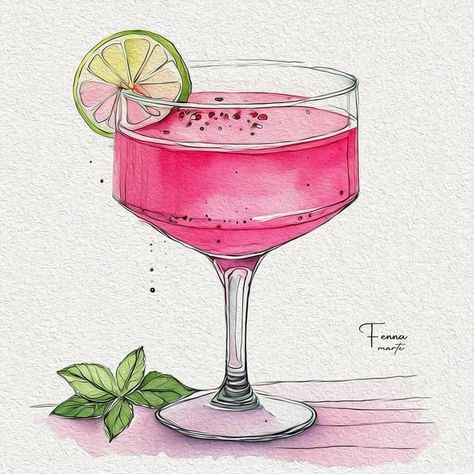 Nostalgic cocktail glass illustrations, perfect for retro-themed bars, menus, and social media content. Drinks Aesthetic Drawing, Pink Food Drawing, Cocktail Drawing Illustration, Drink Drawing Aesthetic, Pink Drink Drawing, Cocktail Glass Drawing, Pink Alcoholic Drinks, Drinks Drawing, Macbook Icons