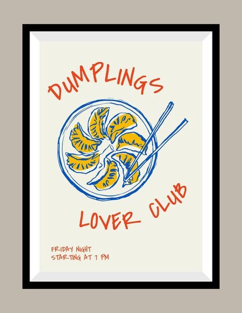 Hand Drawn Poster Design, Dumpling Drawing, Dumpling Illustration, Cookbook Illustration, Thai Bbq, Print Design Template, Bbq Menu, Minimal Drawings, Paperless Post