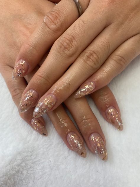 Nails, gold, natural, minimalistic Gold Sequin Nails, Gold Speck Nails, Gold Speckled Nails, Gold Dust Nails, Gold Specks Nails, Shimmery Gold Nails, Gold Accented Nails, Clear Gold Nails, Gold And Clear Nails