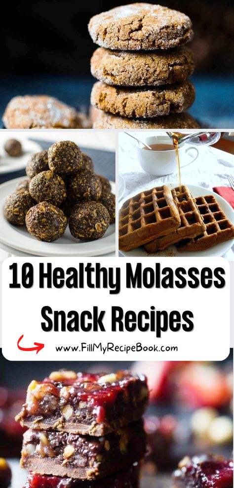 10 Healthy Molasses Snack Recipes ideas. Tasty sweet homemade desserts, in cookies, waffles, snack bars, biscuits and cakes recipes. Molasses Energy Balls, Molasses Dessert Recipes, Healthy Molasses Recipes, Baking With Molasses, Dark Corn Syrup Recipes, Desserts With Molasses, Molasses Recipes Healthy, Healthy Molasses Cookies, Recipes Using Molasses