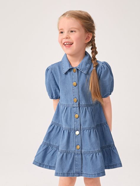 Denim Dungree, Girls Denim Dress, Short Sleeve Denim, Denim Dresses, Plain Shirt, Plain Shirts, Girls Denim, Kids Outfits Girls, Dresses Kids Girl