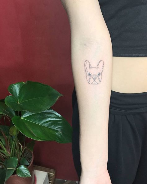 A Small Tattoo, Model Tattoos, French Bulldog Tattoo, Bulldog Tattoo, French Tattoo, Inner Forearm Tattoo, Small Forearm Tattoos, Inner Forearm, Bulldog Francese