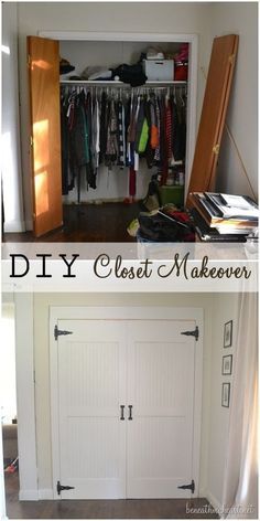 Folding Closet Doors, Diy Interior Doors, Diy Closet Doors, Closet Makeover Diy, Bedroom Closet Doors, Door Makeover Diy, Closet Door Hardware, Closet Door Makeover, Entryway Closet