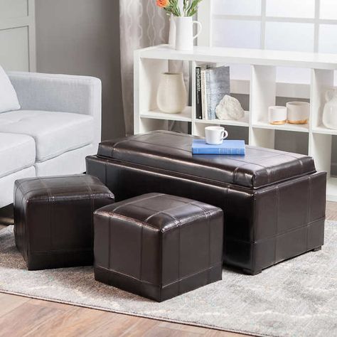 Drake 3-piece Bonded Leather Ottoman Set Large Storage Bench, Large Storage Ottoman, Leather Storage Ottoman, Small Ottoman, Large Ottoman, Bench Set, Leather Bench, Square Ottoman, Ottoman Set