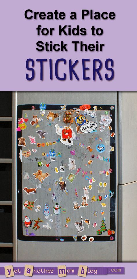 Create a Place for Kids to Stick Their Stickers... give them a special spot to put their stickers on display without damaging your walls and furniture! Sticker Board Ideas Wall, Displaying Stickers Collection, Ideas For Stickers Collection, Sticker Collage Display, Sticker Board Ideas, Sticker Display Ideas Wall Art, How To Display Stickers, Sticker Collection Display Ideas, Displaying Stickers