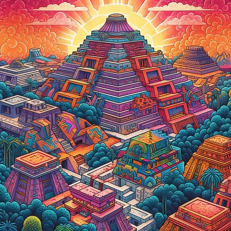 Mexican Pyramids, Maya Pyramid, Mayan Pyramids, Pyramid Art, Mesoamerican Art, Mayan Architecture, Aztec Drawing, Aztec Pyramids, The Mayans