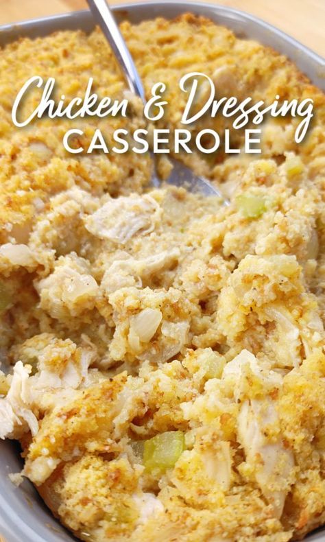 Chicken Dressing Recipe, Comfort Food Casserole, Dressing Casserole, Chicken And Dressing, Chicken And Dressing Casserole, Baked Apple Fritters, Dressing Recipes Thanksgiving, Chicken Dressing, Chicken Cornbread