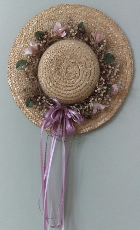 Cottage Chic, Girls Room, Pink Ribbon, Girl's Room, Straw Hat, Hanging Ornaments, Etsy Vintage, Pink Flowers, Straw