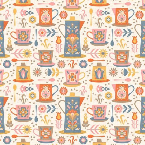 Swedish Coffee, Friends Kitchen, Floral Folk Art, Mushroom Wallpaper, Tea Food, Scandinavian Folk Art, Coffee Pots, Design Challenges, Coffee Break