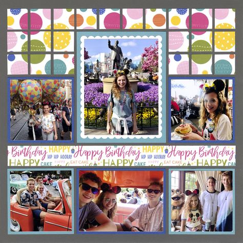 10 Fantastic Birthday Scrapbook Ideas Scrapbook Birthday Ideas Photo Layouts, Birthday Scrapbook Layouts Ideas, Party Scrapbook Layouts, Scrapbook Ideas Birthday, Birthday Scrapbook Ideas, Birthday Borders, 2024 Scrapbook, Layout System, 2022 Scrapbook