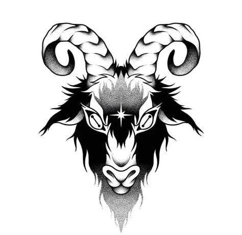 Goat With Horns Tattoo, American Traditional Goat, Goat Traditional Tattoo, Traditional Goat Tattoo, Goat Tattoo Design, Goat Head Tattoo, Goat Head, Flash Tattoos, Halloween Artwork