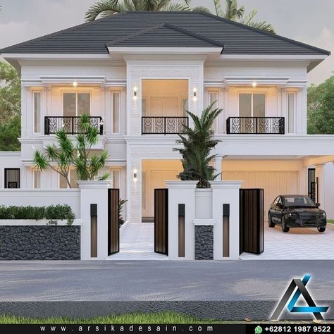 Luxury Home Front Yard Decor Ideas Modern Classic House Design Exterior, Classic House Exterior, Classic House Design, Building House Plans Designs, Architectural Design House Plans, Modern House Facades, House Arch Design, House Gate Design, Modern Exterior House Designs