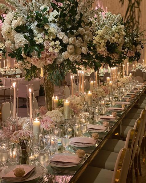 Celiodesign on Instagram: “Always love how romantic all these colors look together for a wedding . Thank you @cassandradawnxo for having us . @mindyweiss…” 150 Person Wedding, Mirror Top Table, Small Elegant Wedding, Flower Theme Wedding, White And Gold Wedding Themes, Gold Wedding Decorations Receptions, 16 Wishes, Gold Wedding Reception, Quinceañera Ideas