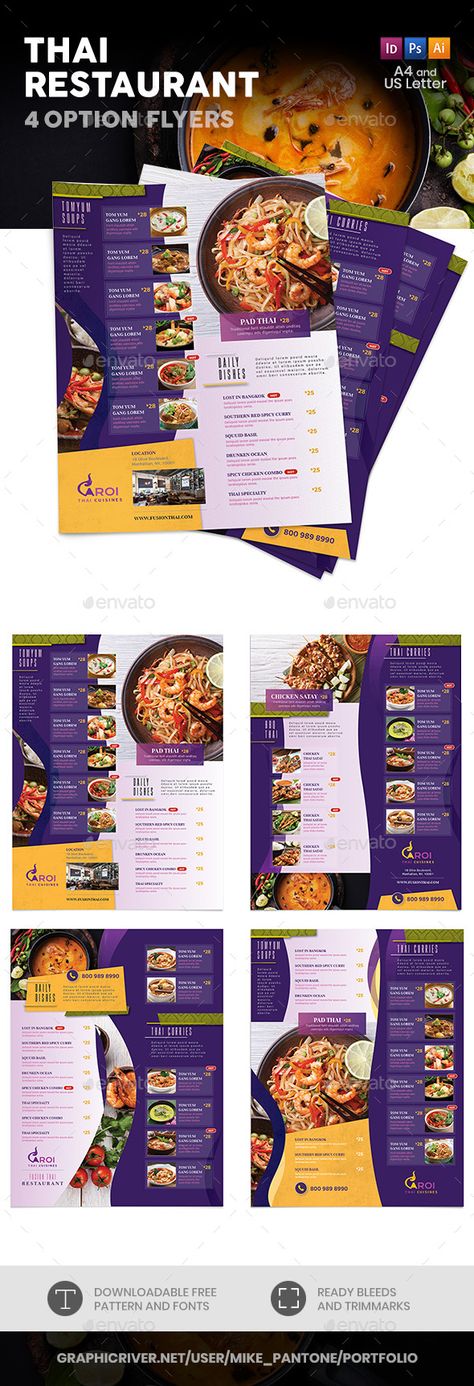 Thai Restaurant Menu Flyers 5 – 4 Options — Photoshop PSD #ipad #business Restaurant Menu Inspiration, Modern Menu Design Ideas, Traditional Menu Design, Menu Card Design Restaurant, Thai Menu Design, Hotel Menu Card Design, Menu Card Design Ideas, Food Menu Design Layout, Food Menu Design Ideas