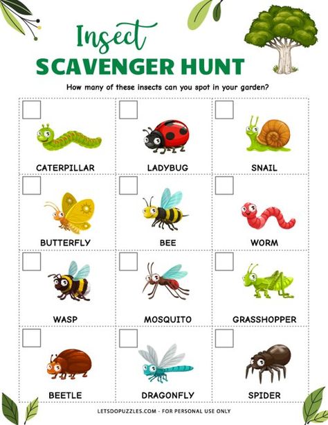 Insect Scavenger Hunt Free Printable, Bug Hunt Printable, Scavenger Hunt Cards Free Printable, Pollinator Scavenger Hunt, Spring Scavenger Hunt Preschool, Bug Scavenger Hunt Free Printable, Insects Worksheets For Kids, Insect Science Activities, Insect Scavenger Hunt