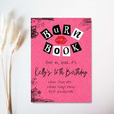 Burnbook Party Ideas, Burn Book Birthday Party, Mean Girls Party Invitations, Mean Girls Birthday Invitations, Mean Girls Sweet 16 Party, Mean Girls 30th Birthday, Burn Book Invitation, Mean Girls Sweet 16, Mean Girls Invitation