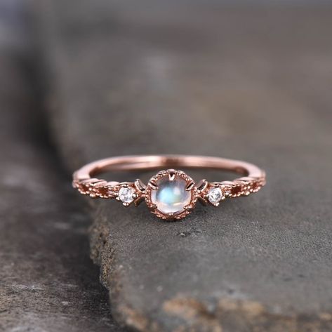 Dainty Moonstone Ring Rainbow Moonstone Wedding Ring Rose | Etsy Mage Oc, Rose Gold Emerald Ring, Moonstone Wedding Ring, Moonstone Engagement Ring Rose Gold, Banana Phone, Wedding Ring Rose Gold, Moonstone Engagement Ring Set, Rose Gold Morganite Ring, Dainty Engagement