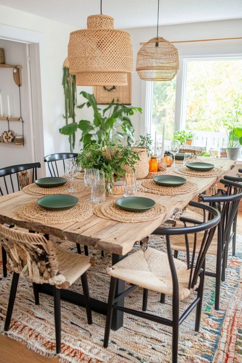 15 Boho Decor Ideas to Transform Your Home – Everyday Inspo Dining Table Boho Decor, Dining Room Inspo Boho, Boho Western Dining Room, Boho Ranch Style Decor, Boho Modern Dining Room, Kitchen Table Boho, Boho Dining Room Table, Italian Modern Interior Design, Dining Room Boho