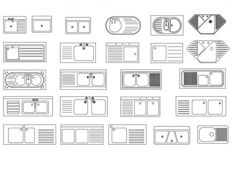 Sink Drawing, Floor Plan Symbols, Cad Blocks Free, Luxury Spa Bathroom, Bathroom Lighting Design, Kitchen Sink Design, Interior Design Drawings, Interior Design Presentation, Cad Blocks