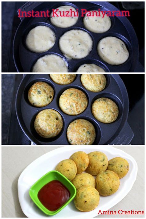 Perfect snack to serve with tea in the evening... Quick, healthy and delicious Semolina appe/Rava Paniyaram.. Paniyaram Recipes, Dress Designing, Tomato Chutney, Tomato Ketchup, Quick Healthy, Curry Leaves, Chilli Powder, Few Ingredients, How To Cook