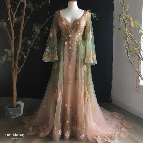 Fairy Dress Design, Fae Dress, Elven Fairy, Gaun Abad Pertengahan, Elf Dress, Elven Dress, Queen Dresses, Diva Dress, Nature Dress