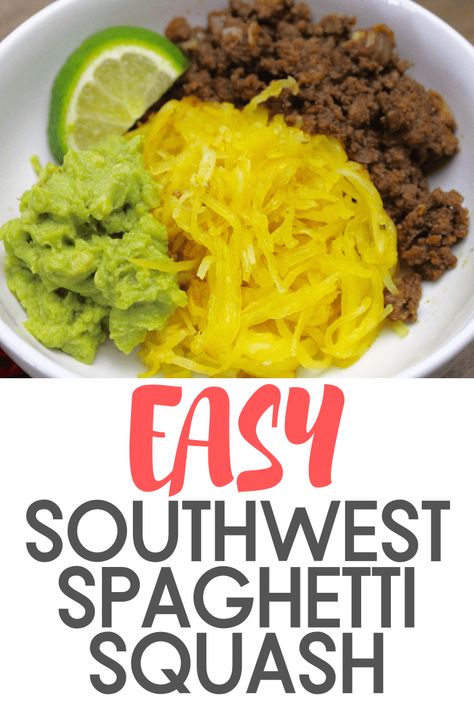 Southwestern Spaghetti Squash - With a Zesty Hint of Lime and Spices Mexican Taco Meat, Southwest Spaghetti, Spaghetti Squash Healthy, Homemade Guacamole Easy, Recipe For Spaghetti Squash, Paleo Bowl, Recipe For Spaghetti, Clean Dinner, Clean Dinners