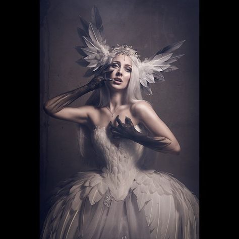 Dark Beauty Magazine Angel Halloween Makeup, Dark Beauty Magazine, Swan Princess, Bridal Headdress, Pretty Princess, Fantasy Photography, Dark Beauty, Art Model, Fantasy Fashion